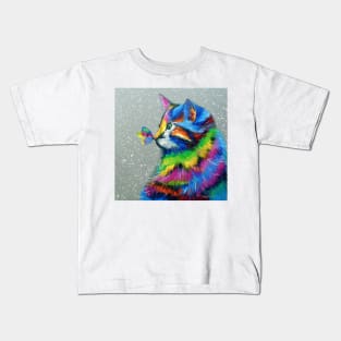 Bright cat and butterfly Kids T-Shirt